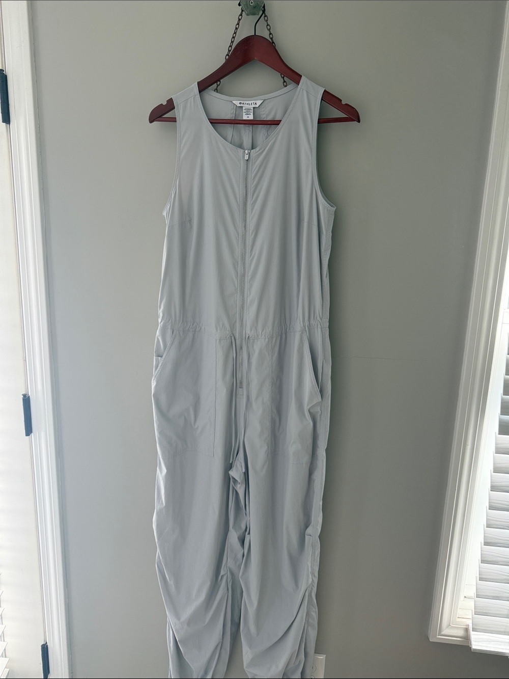 Athleta Light Gray Sleeveless Zip-Front Jumpsuit